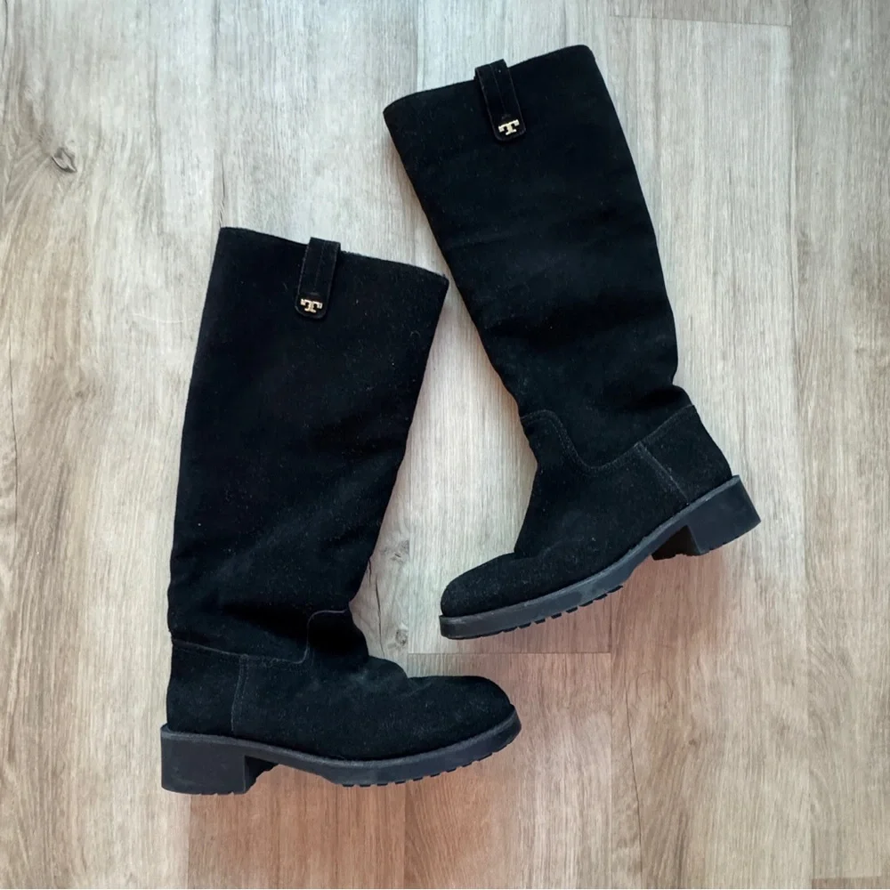 Tory Burch Wayland Tall Black Suede Boot Size 9